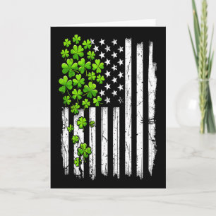 St Patricks Day Retro Us American Flag With Shamro Card