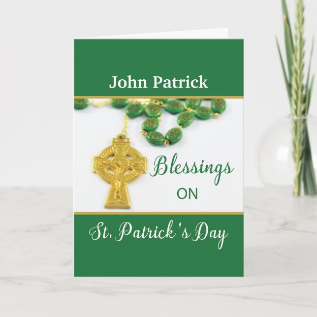 St. Patrick's Day Rosary Customize Name Religious Card (Front)
