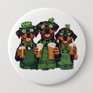 St. Patrick's Day Rottweiler Dogs 4 Inch Round Button