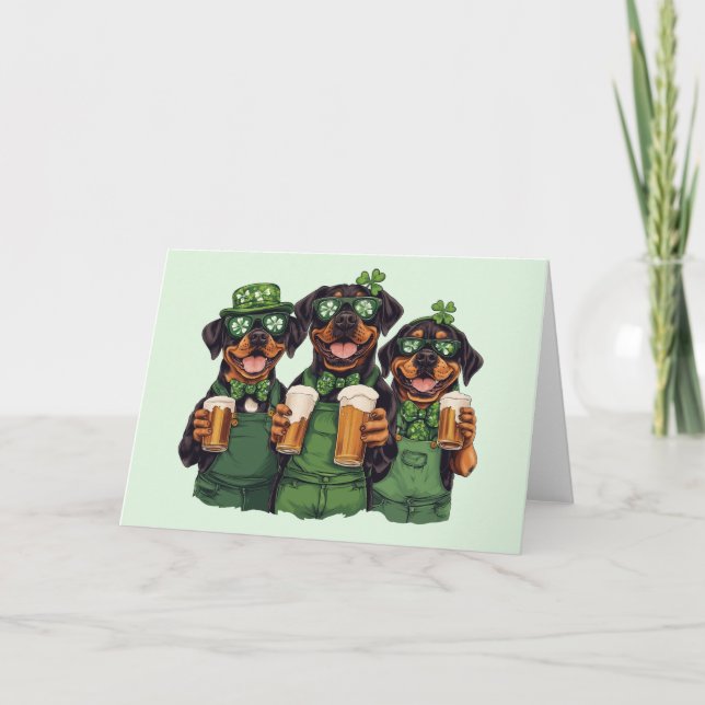 St. Patrick's Day Rottweiler Dogs Holiday Card (Front)