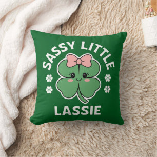 St Patricks Day Sassy Little Lassie Kids Girl Throw Pillow