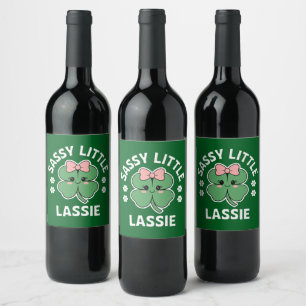 St Patricks Day Sassy Little Lassie Kids Girl Wine Label