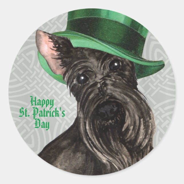 St. Patrick's Day Scottish Terrier Classic Round S Sticker (Front)