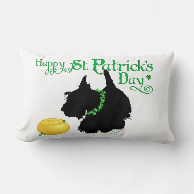 St Patrick's Day Scottish Terrier Lumbar Pillow (Front)