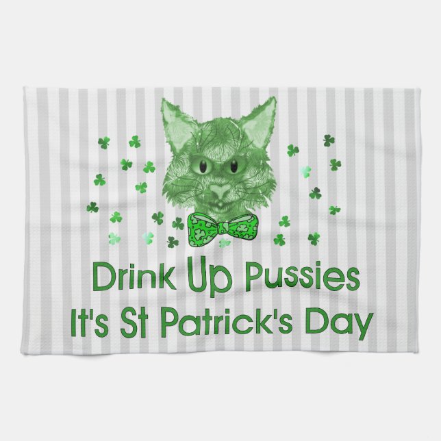St Patrick's Day Scrapper Cat Kitchen Towel (Horizontal)