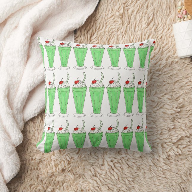 St. Patrick's Day Shake Green Shamrock Milkshake  Throw Pillow (Blanket)