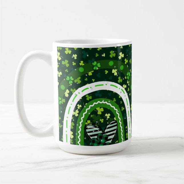 St. Patrick's Day Shamrock and Heart Design Coffee Mug (Left)