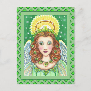 ST. PATRICK'S DAY SHAMROCK ANGEL, IRISH BLESSINGS HOLIDAY POSTCARD