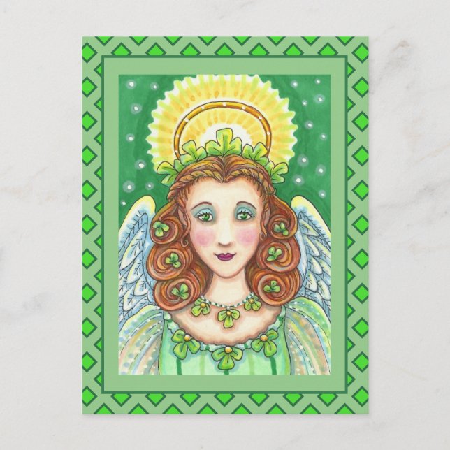 ST. PATRICK'S DAY SHAMROCK ANGEL, IRISH BLESSINGS HOLIDAY POSTCARD (Front)