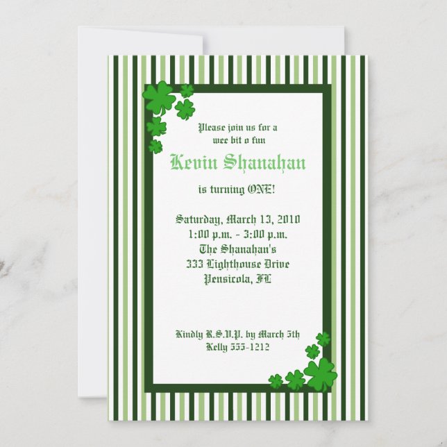 St. Patrick's Day Shamrock Anniversaire Invitation (Devant)