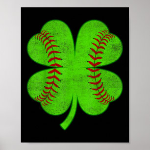 St Patricks Day Shamrock Baseball Clover Lucky Kid Poster