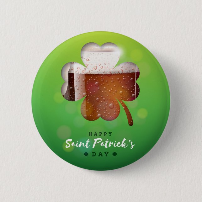 St. Patrick's Day Shamrock Beer 2 Inch Round Button (Front)