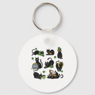 St Patrick's Day Shamrock Black Cat Irish Cats Keychain