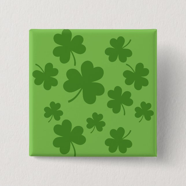St Patrick's Day Shamrock Clover Pattern 2 Inch Square Button (Front)