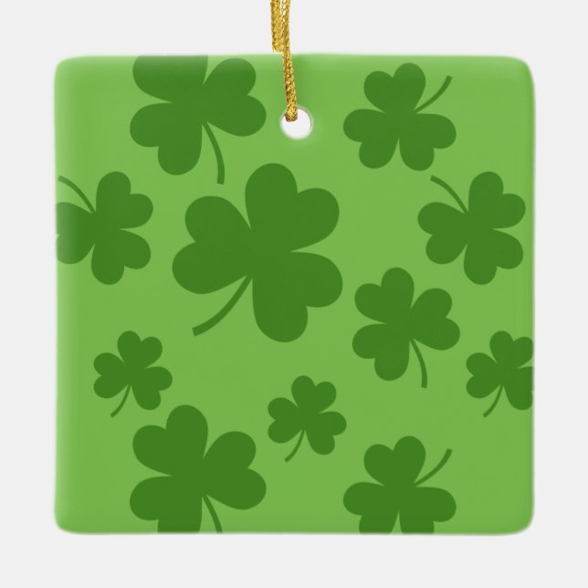 St Patrick's Day Shamrock Clover Pattern Ceramic Ornament (Front)