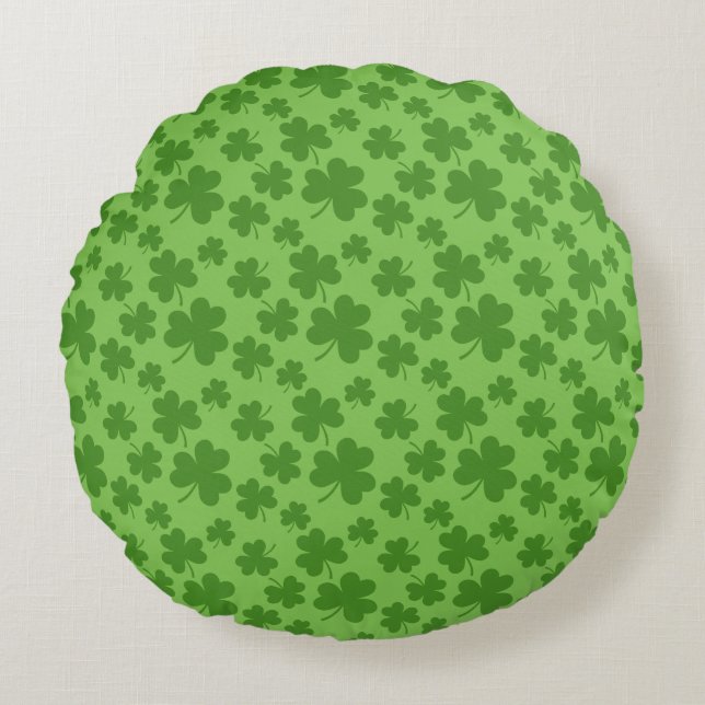 St Patrick's Day Shamrock Clover Pattern Round Pillow (Front)