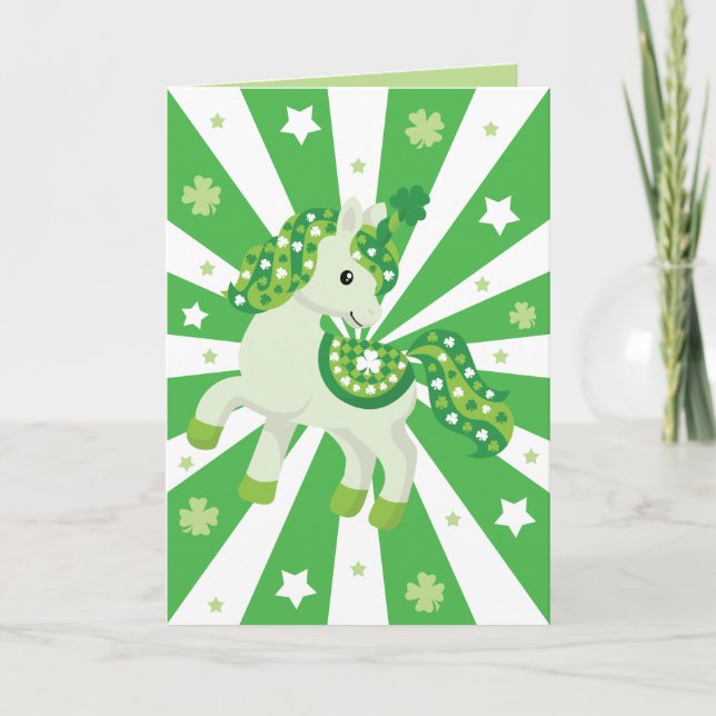 St. Patrick's Day shamrock cute green unicorn Holiday Card (Front)