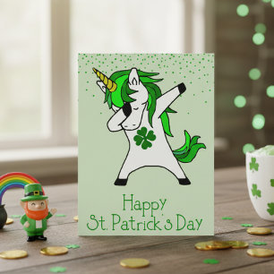 St. Patrick's Day Shamrock Dabbing Unicorn Green Postcard
