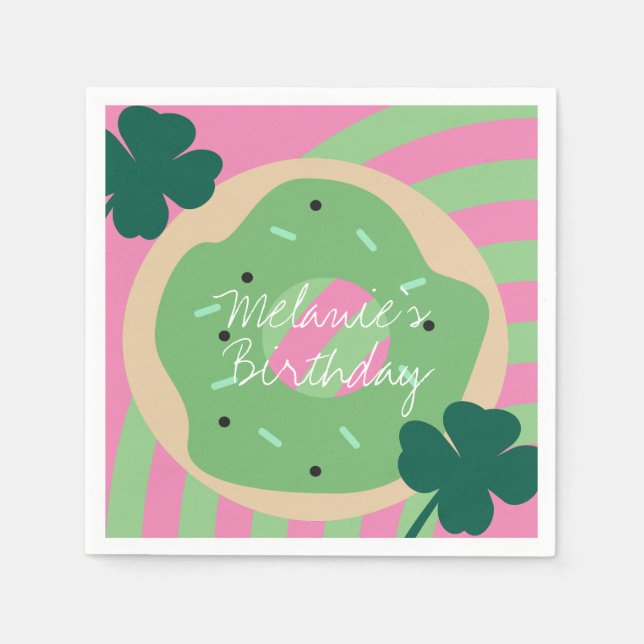 St Patricks Day Shamrock Doughnut Greenery Party Napkin (Front)
