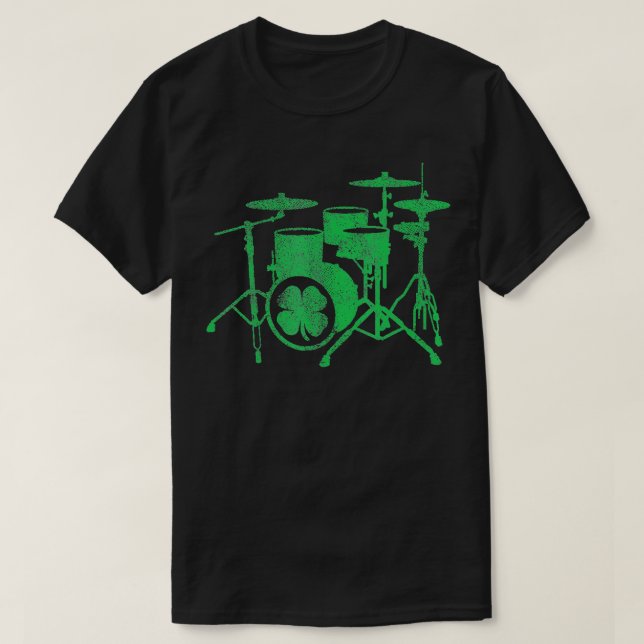 St Patricks Day Shamrock Drum Irish Green Drummer  T-Shirt (Design Front)