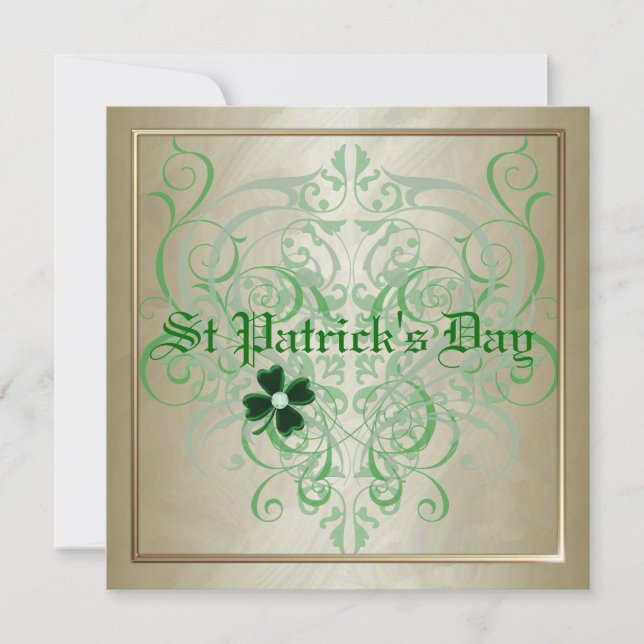 St Patrick's Day Shamrock Gold Party Invitations (Front)
