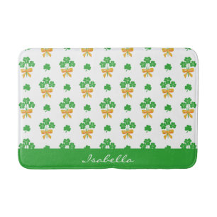 St. Patrick's Day Shamrock Golden Bow Green Clover Bath Mat