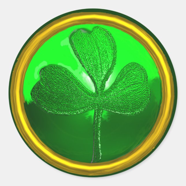 ST. PATRICK'S DAY SHAMROCK Green Gold Classic Round Sticker (Front)
