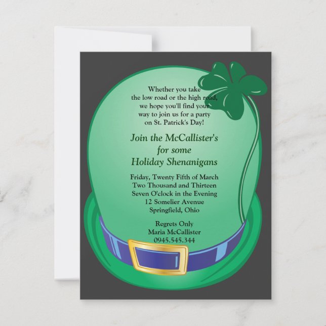 St. Patrick's Day Shamrock Hat Party Invitation (Front)