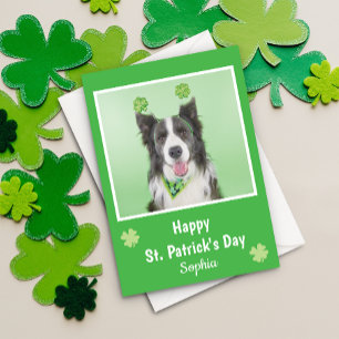 St. Patrick's Day shamrock head boppers cute dog Holiday Card