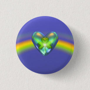 St. Patricks Day Shamrock Heart 1 Inch Round Button