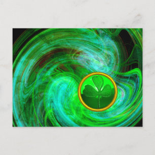 ST PATRICKS DAY SHAMROCK IN BLUE GREEN FRACTALS HOLIDAY POSTCARD