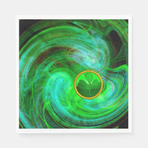 ST PATRICKS DAY SHAMROCK IN BLUE GREEN FRACTALS NAPKIN