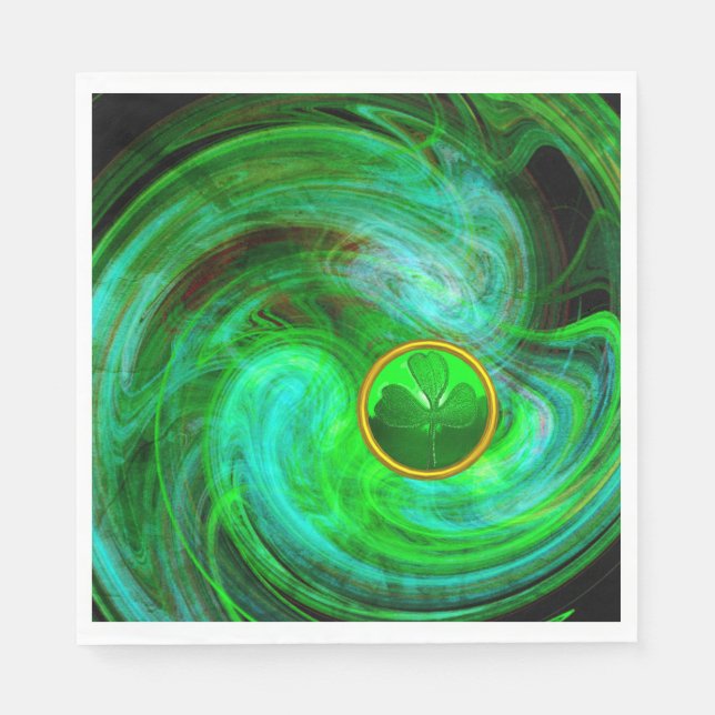 ST PATRICKS DAY SHAMROCK IN BLUE GREEN FRACTALS NAPKIN (Front)