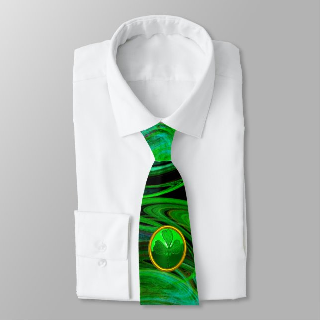 ST PATRICKS DAY SHAMROCK IN BLUE GREEN FRACTALS TIE (Tied)
