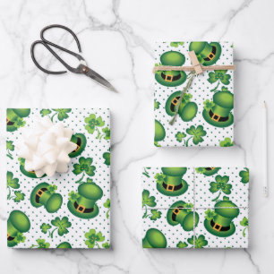 St. Patrick's Day Shamrock Leprechaun's Hat Green Wrapping Paper Sheet