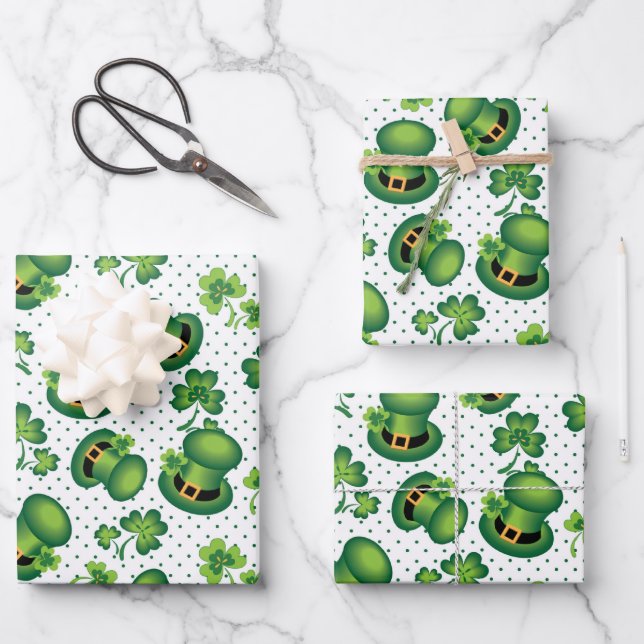 St. Patrick's Day Shamrock Leprechaun's Hat Green Wrapping Paper Sheet (Front)