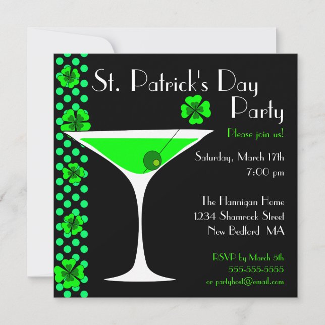 St. Patricks Day Shamrock Martini Invitation (Front)
