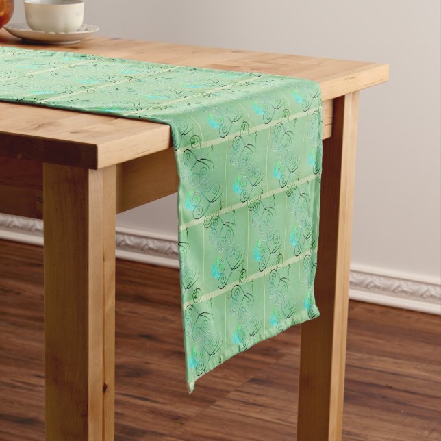 St. Patrick's Day Shamrock Misty Green Short Table Runner (In Situ)
