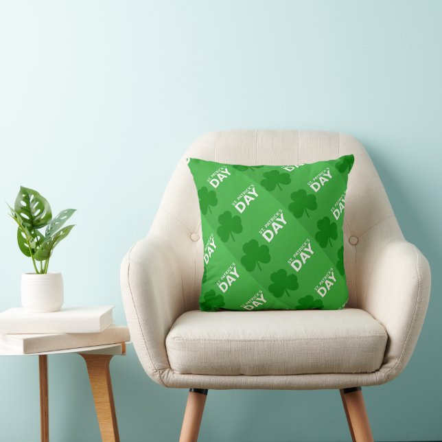 St Patrick's Day Shamrock Pattern Reversible Throw Pillow (Chair)