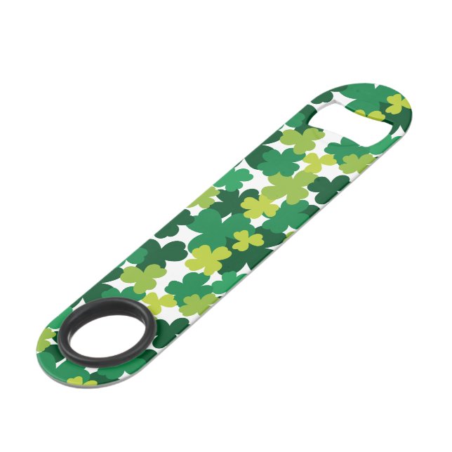 St. Patrick's Day Shamrock Pattern Speed Bottle Opener (Front Angled)