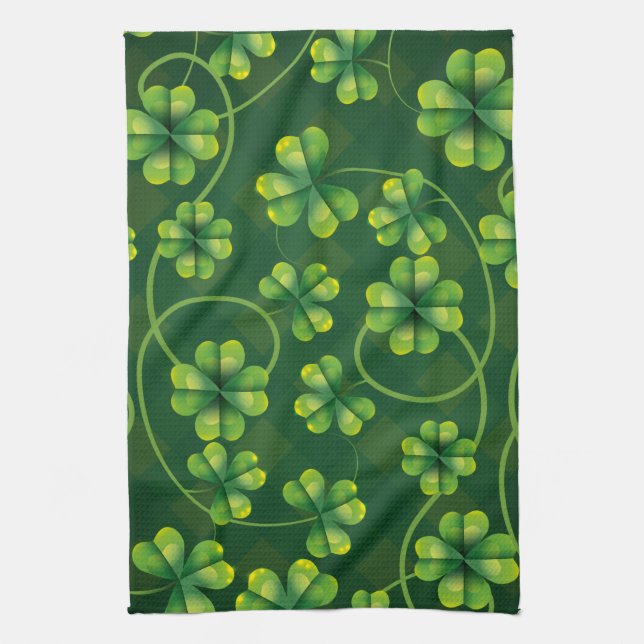 St. Patrick's Day Shamrock Plaid Kitchen Towel (Vertical)