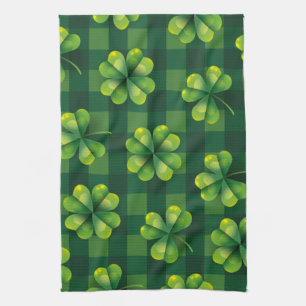 St. Patrick's Day Shamrock Plaid Kitchen Towel