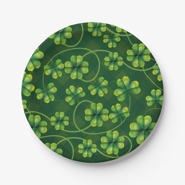 St. Patrick's Day Shamrock Plaid Paper Plate (Front)