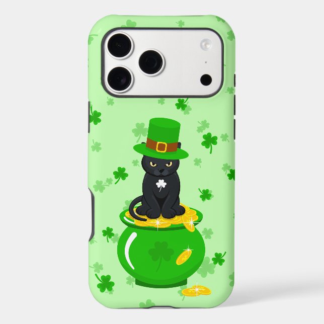 St. Patrick's Day Shamrock Pot of Gold Black Cat (Back)