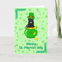 St. Patrick's Day Shamrock Pot of Gold Black Cat