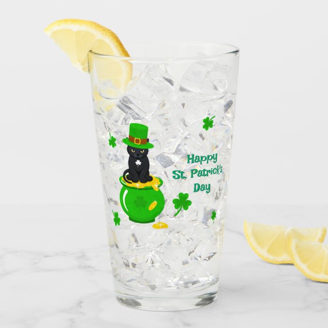 St. Patrick's Day Shamrock Pot of Gold Black Cat Glass (Front Ice)