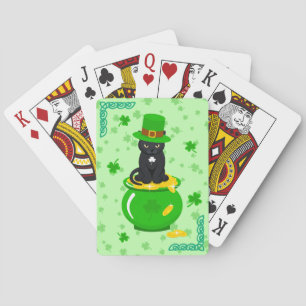 St. Patrick's Day Shamrock Pot of Gold Black Cat Playing Cards