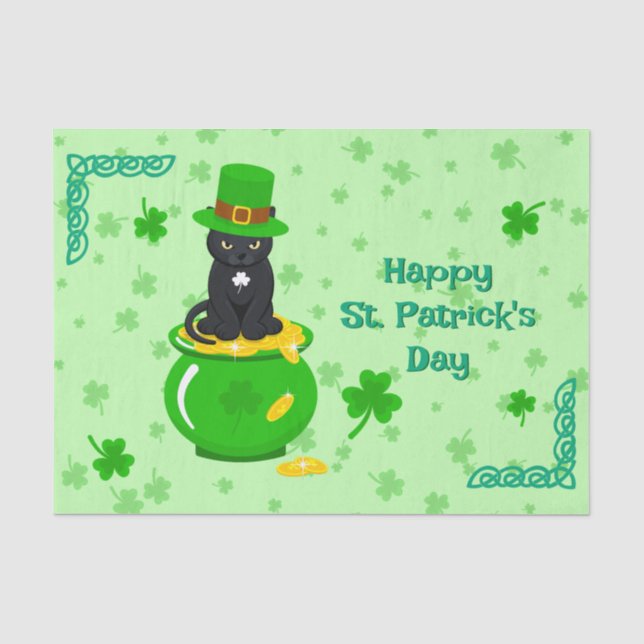 St. Patrick's Day Shamrock Pot of Gold Black Cat Tissue Paper (Front)