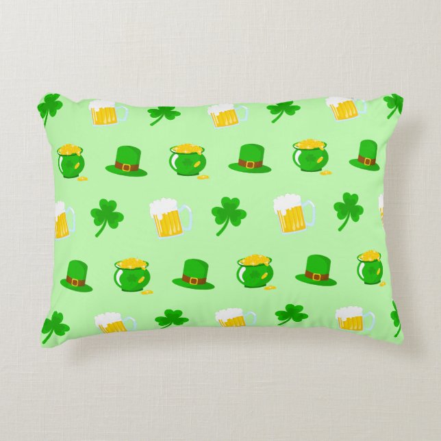 St. Patrick's Day Shamrock Pot of Gold Celtic Knot Accent Pillow (Front)