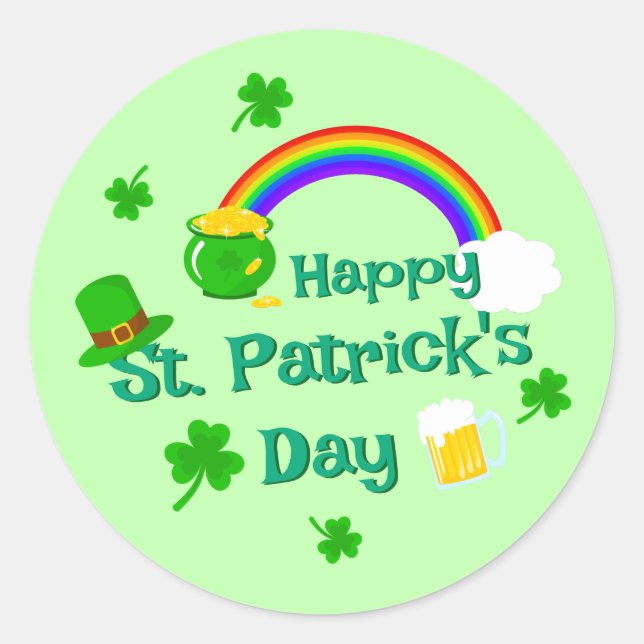 St. Patrick's Day Shamrock Pot of Gold Celtic Knot Classic Round Sticker (Front)